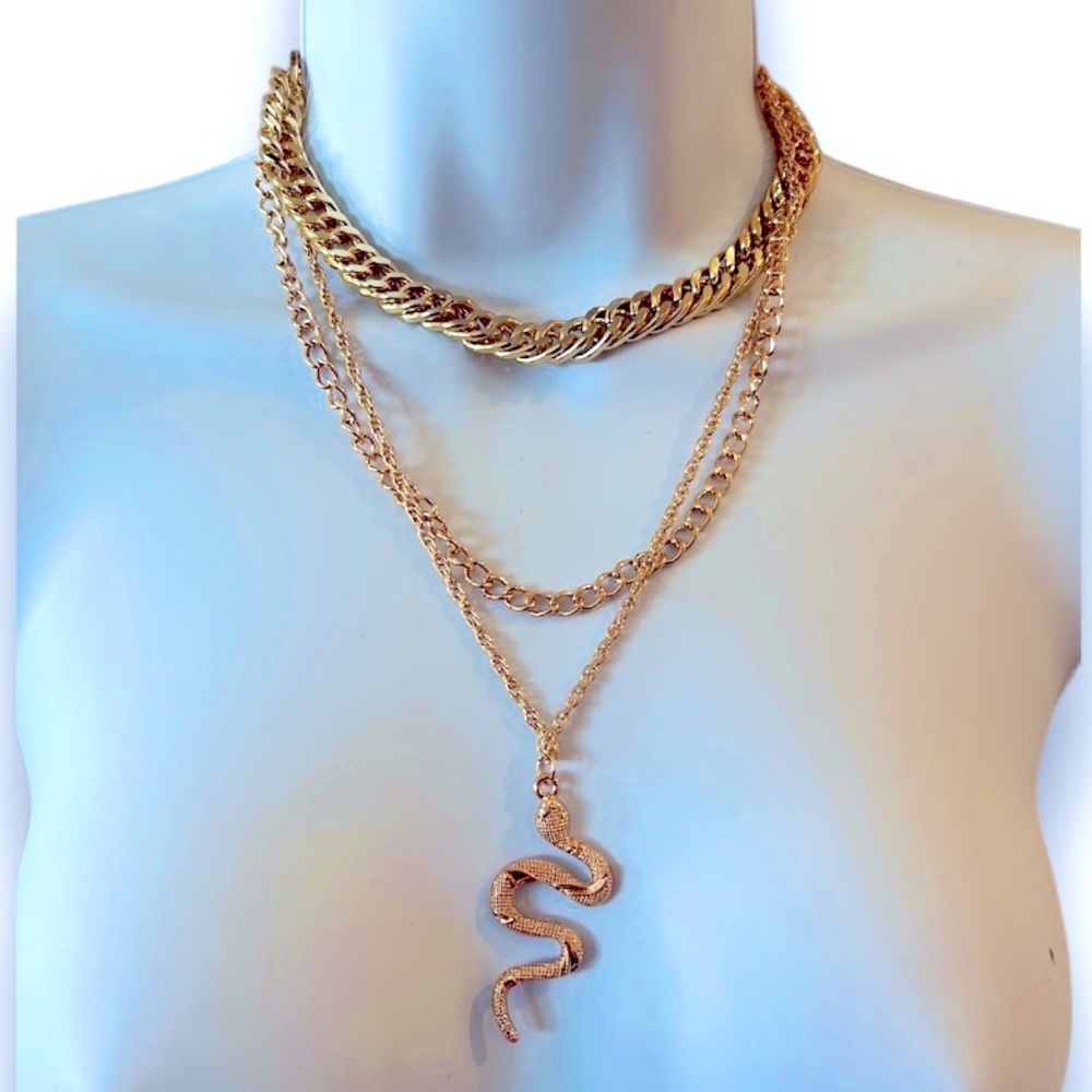 Layered snake 🐍 Cable and Link Gold toned chain set